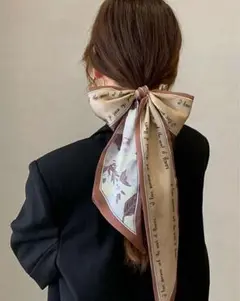 スカーフ 花柄 リボンスカーフ 上品 ブラウン