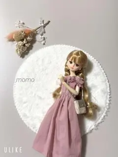 リカちゃん服 くすみピンク オフショルワンピース♡バッグセット