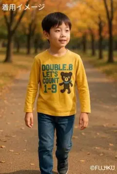 【ミキハウス DOUBLE.B】くま×ナンバー柄 長袖Tシャツ 130