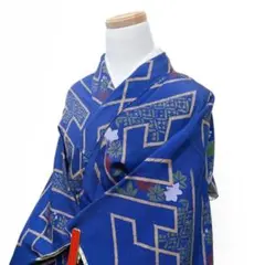 アンティーク　紗綾形　菊花　七宝　楓　小紋　着物　071t