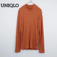 ユニクロ リブ ハイネックT【М】オレンジ 長袖 春秋