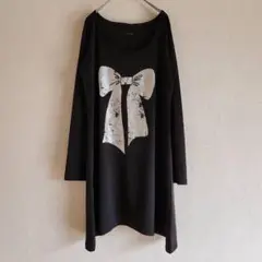 【BTIENNE】（L）プリントロゴTシャツ/チュニック丈カットソー/体型カバー