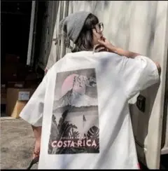 Tシャツ バックプリント半袖 ホワイト半袖Tシャツダンスストリートオーバーサイズ