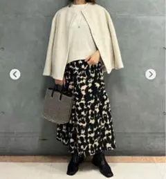 MACPHEE ブルリープリント アシンメトリーギャザースカート