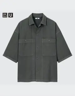 ユニクロU オーバーサイズワークシャツ（半袖）　M ダークグレー　タグ付き