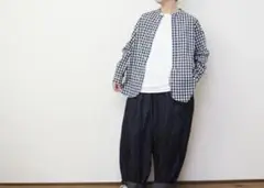 SO　エスオー　ラウンドヘムスタンド衿長袖シャツ　ギンガムチェック　コットン