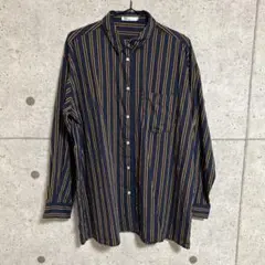 【美品】CRAFT ストライプシャツ ネイビー/イエロー ボックスシャツLサイズ