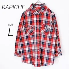 良品✨ラピーチェ RAPICHE（L）五分袖シャツ チェック柄 胸ポケット 赤
