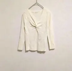 doula doula フロントツイスト リブニット 七分袖　伸縮　ホワイト　S