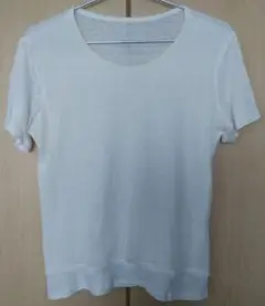 ギャバジンK.T ホワイトラウンドネック麻Tシャツ