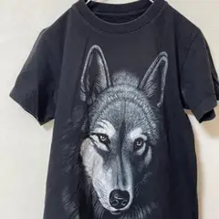 90s アニマルプリント Tシャツ オオカミ ウルフ ブラック シングルステッチ