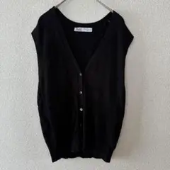 【ZARA】ザラ　ニットベスト/Vネック/ ブラック/ S/綺麗めカジュアル
