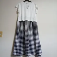 ホワイトTシャツスタイル ブラックチェックワンピース Lサイズ