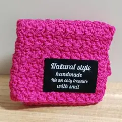 ハンドメイド＊コットン100％ニッタオル＊ビビッドピンク＊約15×18cm
