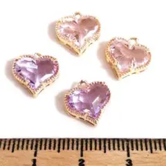 在庫4セット⭐A級ストーンハート(ピンク系).。.:*4個♡ゴールドチャーム
