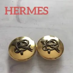 N⑩ HERMES エルメス イヤリング ゴールド ラッパ リボン セリエ