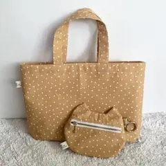 ミニトートバッグと猫ポーチのセット　バッグインバッグ　サブバッグ　水玉