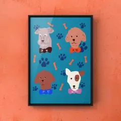 ★A4フレーム付き★オリジナル アートポスター PARTY 犬 インテリア