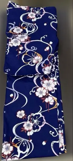 浴衣 花柄 ネイビー 変わり織り　浜松織物