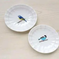 新品2枚セット九谷焼ちゅんちゅん豆皿こがらるりびたき