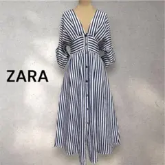 美品　ZARA リネン混ストライプロングワンピース Aライン サイズS