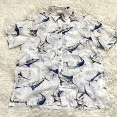 エディバウアー　アロハシャツ 総柄　カジキ　リネン混　L 新品　白