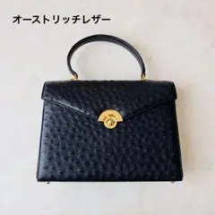新品未使用✨オーストリッチレザー 2way ハンドバッグショルダー付きブラック