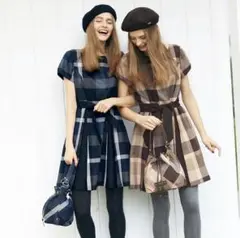 【美品】ブルーレーベルクレストブリッジチェックウールビエラワンピース