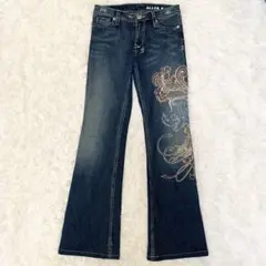 刺繍フレアデニム　ブーツカット　ダメージ　y2k 平成