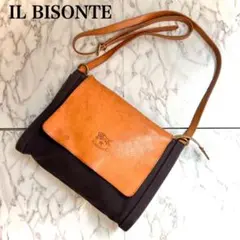 【人気/レア】IL BISONTE レザー フラップ ショルダーバッグ ロゴ