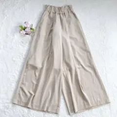 【ロイヤルパーティ】 タック フレアワイドパンツ ウエストゴム ベージュ