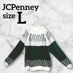 JCPenney【L】 ニット 緑 白 海外古着