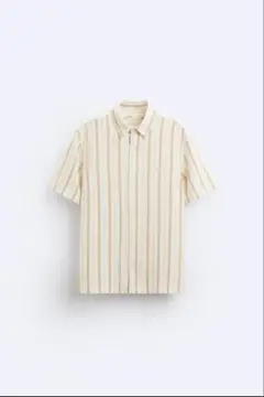ZARA ストライプ 半袖シャツ アイボリー ブラウン