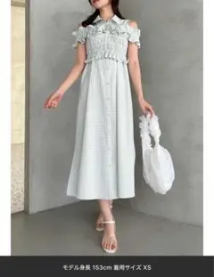 dazzlin ギャザービスチェSETシャツワンピース グリーン