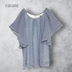 【ratant】　半袖ブラウス　ストライプ柄　フレア袖　ゆったり　洗える　9R