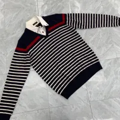 Men's Bigi Vネック セーター 長袖 ボーダー柄 コットン混 ネイビー