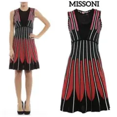 極美品 MISSONI マルチカラーストライプ ニットフレアワンピース 40