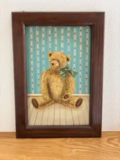 トールペイント　テディベアの額(ブルー)
