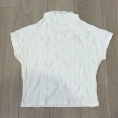 ハイネック ボトルネック プリーツ ブラウス 白