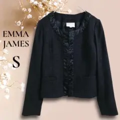 EMMAJAMES ジャケット　黒　 S ノーカラー　ラメ　冠婚葬祭　フォーマル