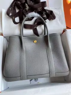 HERMES グレー レザー トートバッグ