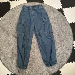 GU デニム　ワイド　カーゴパンツ Sサイズ BLUE