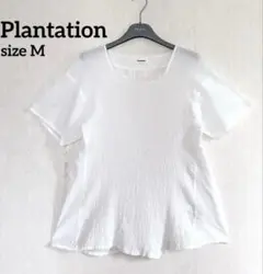 【美品】Plantation シャーリング加工 ブラウス ドッキング ホワイトM