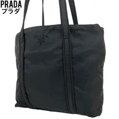 ✨良品 PRADA プラダ トートバッグ ブラック 刺繍 肩掛け ショルダー 黒
