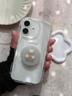 レジン スマホグリップ くまさんʕ•ᴥ•ʔ グレー