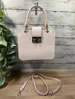 【美品】FURLA 2way ハンドバッグ ショルダーバッグ 薄ピンク