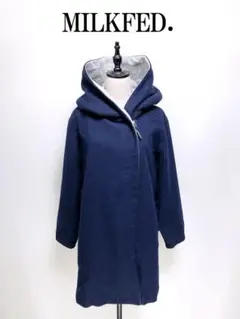 199 ミルクフェド ウール フード付き ロングコート S青紺ネイビーブルー