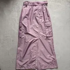 ピンク カーゴスカートロング　スリット入り