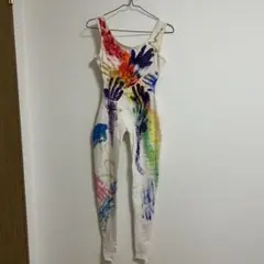 ② 手作りダンス衣装　カラフル手形プリントのユニタード