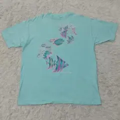 ヘインズ 立体プリントTシャツ 90sシングルステッチ XL アクアブルー